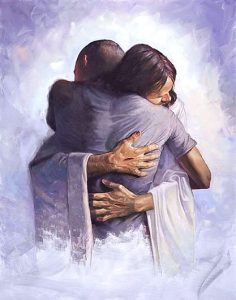 Jesus hugging man